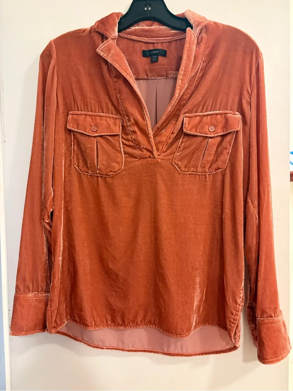 J Crew Velvet Patch-pocket Popover Shirt Burnished Barn XXS